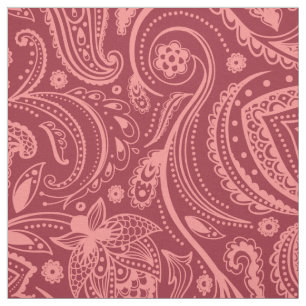 Coral-Red Floral Paisley-Custom Maroon background Fabric