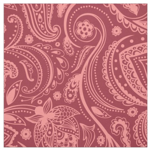 Coral_Red Floral Paisley_Custom Maroon background Fabric