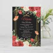 Coral Red Flowers Butterfly Mis XV Anos Birthday  Invitation (Standing Front)