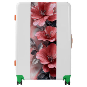 Coral Red Hibiscus Floral Luggage – Elegant Dark
