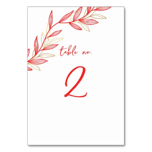 Coral Red Leaf Table Number Card