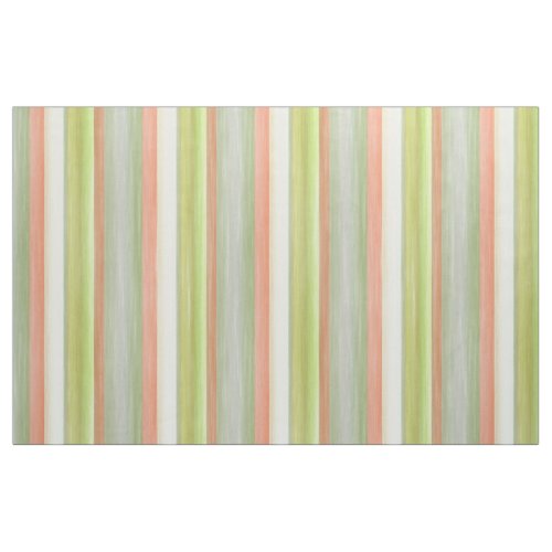 Coral Red Lime Green Watercolor Stripes Pattern Fabric