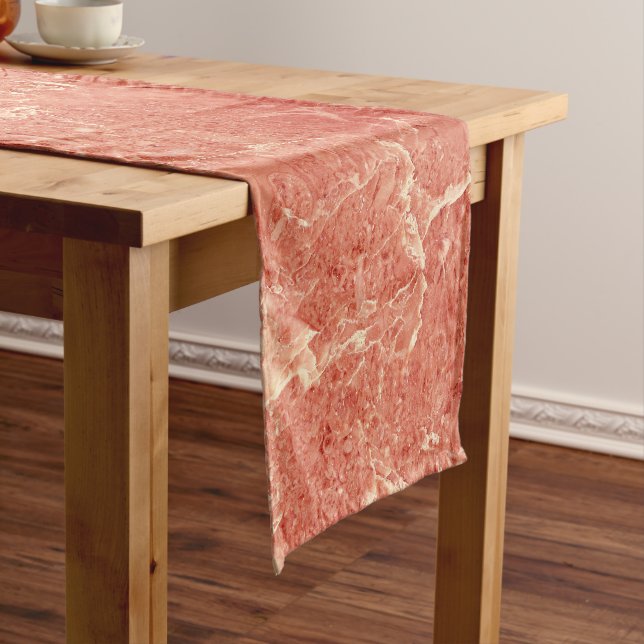 Coral Red Marble Texture   Short Table  Runner (In Situ)