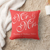 Coral Red Mr. and Mrs. Wedding Pillow (Blanket)