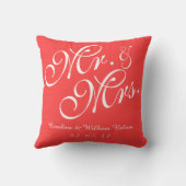 Coral Red Mr. and Mrs. Wedding Pillow (Back)