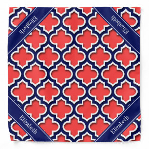 Coral Red Navy 5c Moroccan #5DS Navy Name Monogram Bandana
