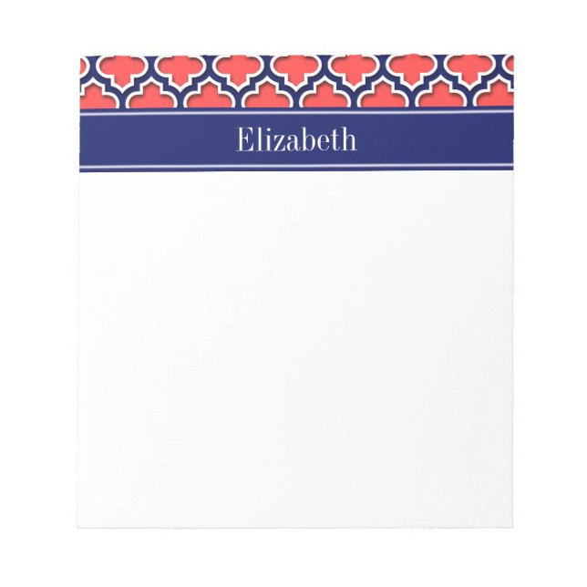 Coral Red Navy 5c Moroccan #5DS Navy Name Monogram Notepad (Front)