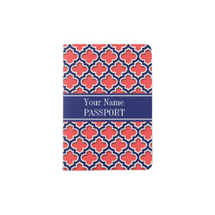 Coral Red Navy 5c Moroccan #5DS Navy Name Monogram Passport Holder