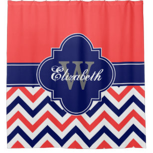 Navy Blue And Coral Shower Curtains Zazzle