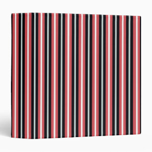 Coral Red Navy Blue White Stripes 3 Ring Binder