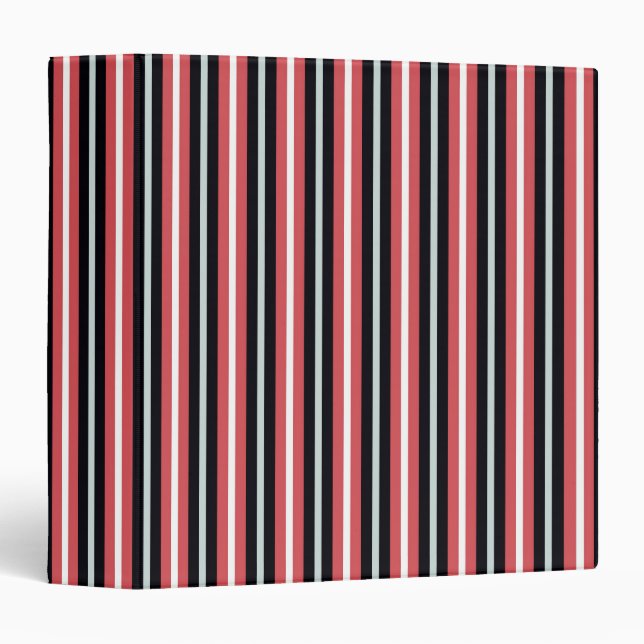 Coral Red Navy Blue White Stripes 3 Ring Binder (Front/Spine)
