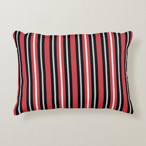 Coral Red Navy Blue White Stripes Accent Pillow