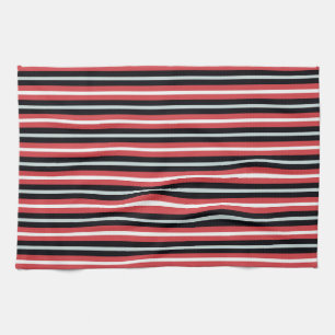 Coral Red Navy Blue White Stripes Kitchen Towel