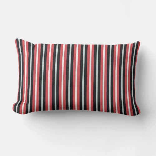Coral Red Navy Blue White Stripes Lumbar Pillow