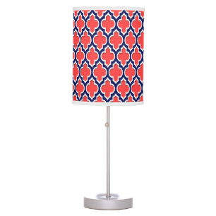 Coral Red Navy White Moroccan Quatrefoil #4DS Table Lamp
