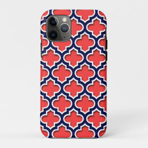 Coral Red, Navy White Moroccan Quatrefoil #5DS iPhone 11 Pro Case