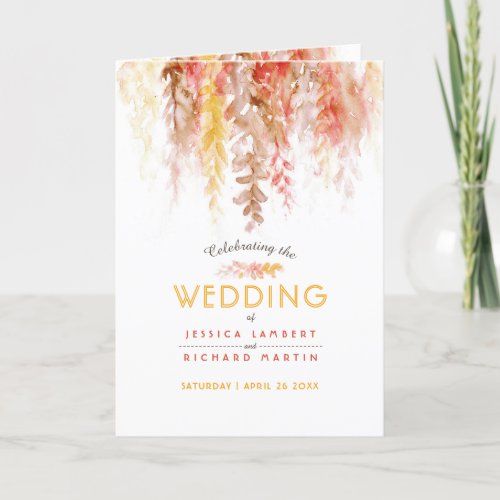 Coral red orange brown vine watercolor wedding program