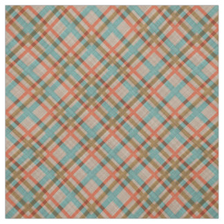 Coral Red Orange Turquoise Blue Plaid Pattern Fabric