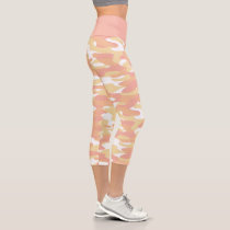 Coral Red Orange Yellow White Camouflage Pattern Capri Leggings Coral Red Orange Yellow White Camouflage Pattern Capri Leggings