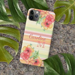 Coral Red Peach Orange Lime Green Stripes Pattern iPhone 11Pro Max Case