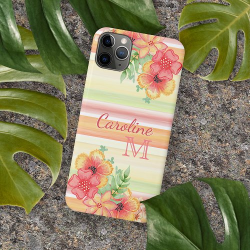 Coral Red Peach Orange Lime Green Stripes Pattern iPhone 11Pro Max Case