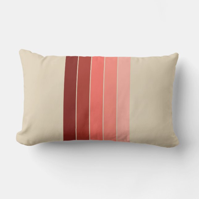 Coral Red Pink Beige Stripes Lumbar Pillow (Front)