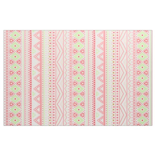 Coral Red Pink Lime Green Aztec Zigzag Pattern Fabric