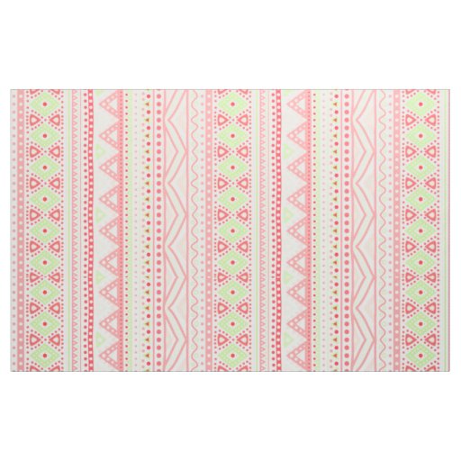 Coral Red Pink Lime Green Aztec Zigzag Pattern Fabric