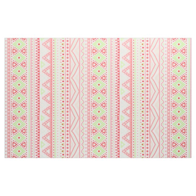 Coral Red Pink Lime Green Aztec Zigzag Pattern Fabric (Fat Quarter)