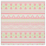 Coral Red Pink Lime Green Aztec Zigzag Pattern Fabric