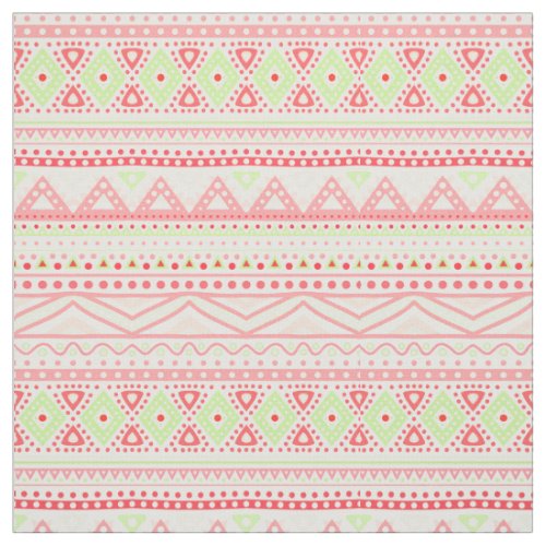 Coral Red Pink Lime Green Aztec Zigzag Pattern Fabric