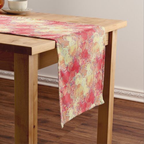 Coral Red Pink Peach Orange Watercolor Marble Art Long Table Runner