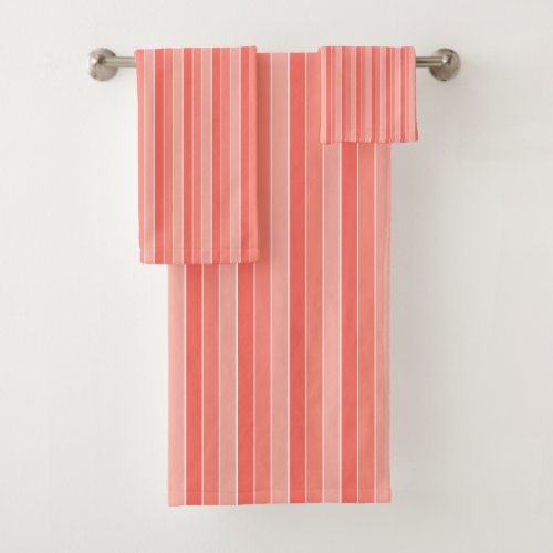 Coral Red Pink Stripes   Bath Towel Set