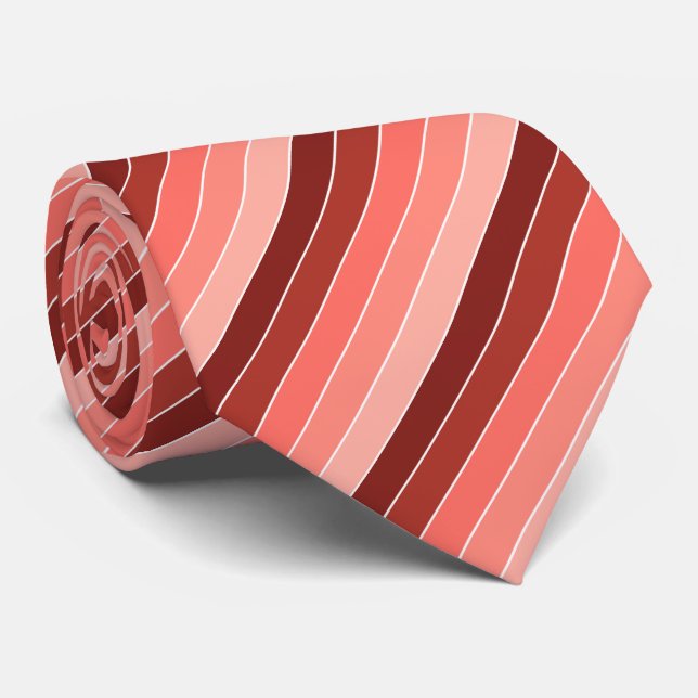 Coral Red Pink Stripes Neck Tie (Rolled)