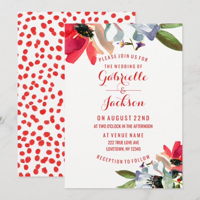 Coral Red Poppy Floral Wedding Invitations (Front/Back)
