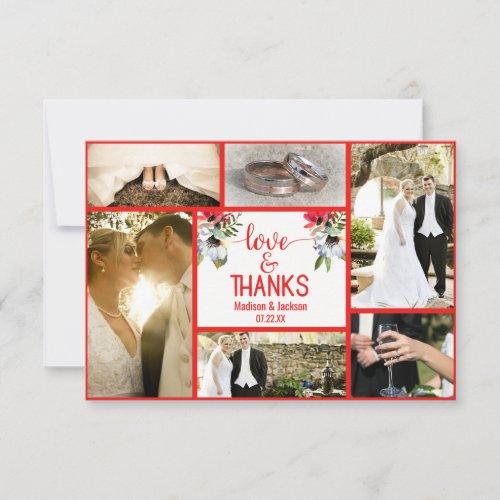 Coral Red Poppy Floral Wedding Thank You Photo