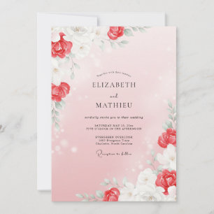 Coral Red Ranunculus Eucalyptus Wedding Invitation