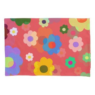 Coral Red Retro Y2K Flower Pattern Tropical Floral Pillow Case