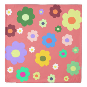 Coral Red Retro Y2K Tropical Floral Botanical Duvet Cover