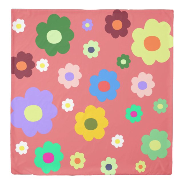 Coral Red Retro Y2K Tropical Floral Botanical  Duvet Cover (Front)