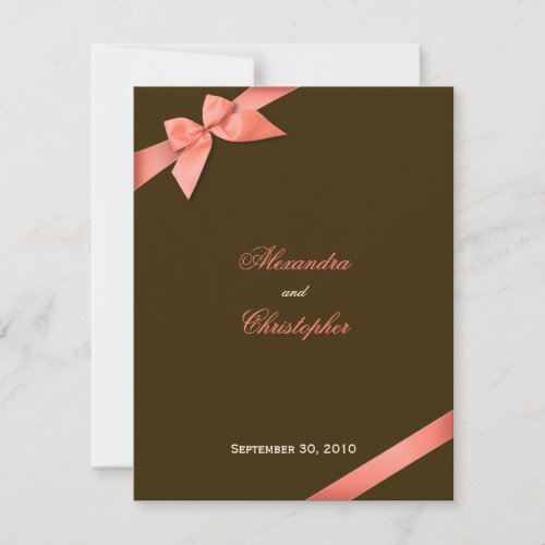 Coral Red Ribbon Wedding Announcement