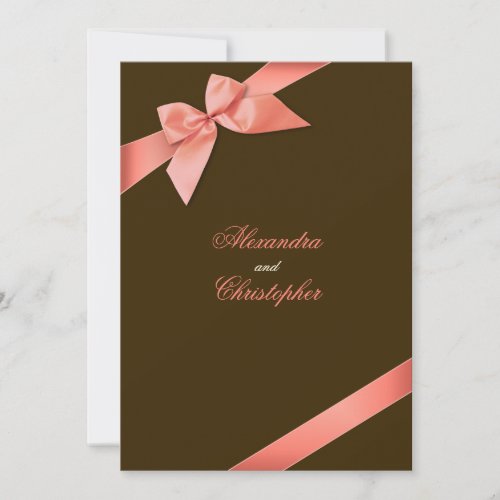 Coral Red Ribbon Wedding Announcement