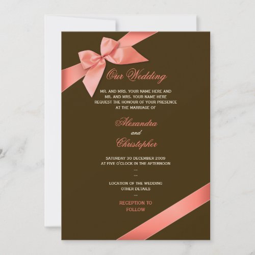 Coral Red Ribbon Wedding Announcement 2