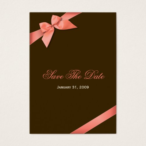 Coral Red Ribbon Wedding Save The Date MiniCard Business Card Template