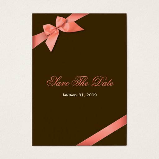 Customizable Coral Red Ribbon Wedding Save The Date MiniCard Business Card Template