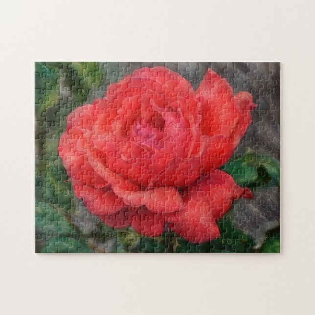 Coral Red Rose Flower Art Puzzle (Horizontal)