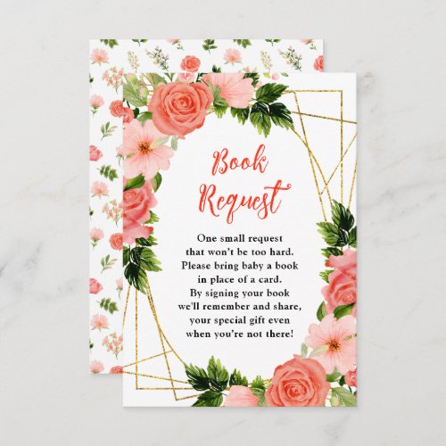 Coral Red Roses Floral Baby Shower Book Request Enclosure Card