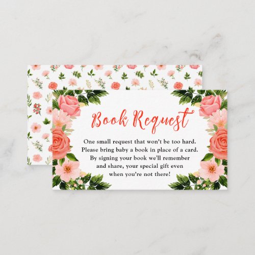 Coral Red Roses Floral Baby Shower Book Request Enclosure Card