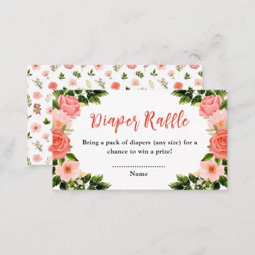 Coral Red Roses Floral Baby Shower Diaper Raffle Enclosure Card