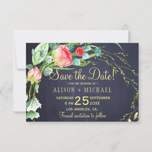 Coral red roses teal navy blue wedding save date save the date